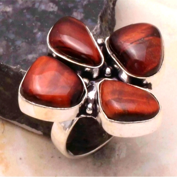 New Red Tiger Eye 925 Silver Ring. - Picture 10 of 16